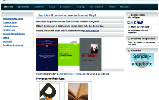 Screenshot vom Onlineshop des Echter Verlags